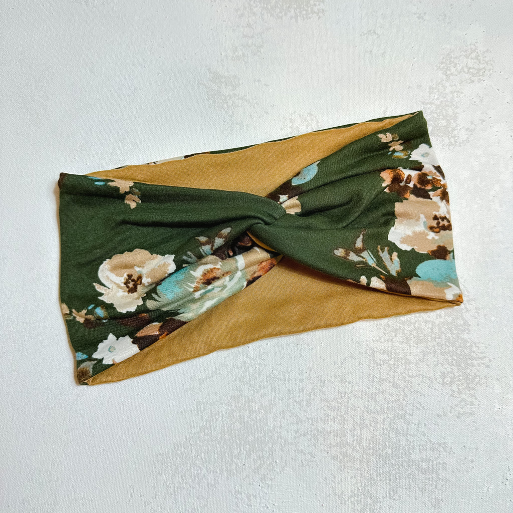 Olive Green Floral WIDE Headband