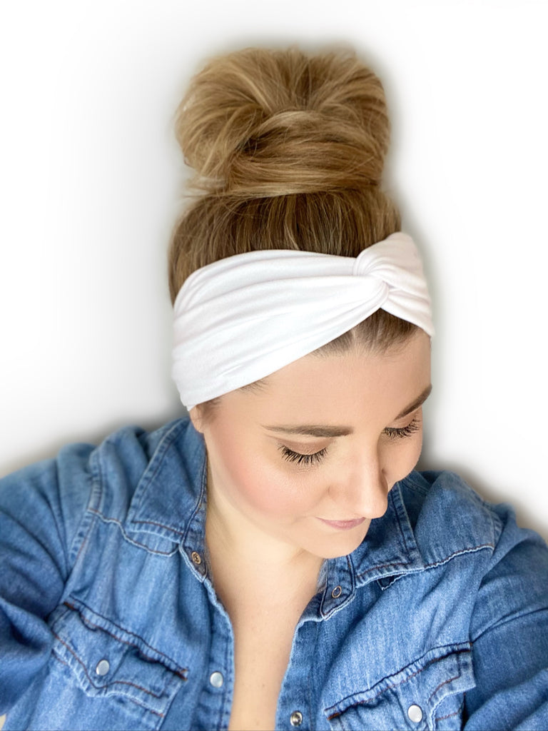 White Fabric Twist Headband for Women