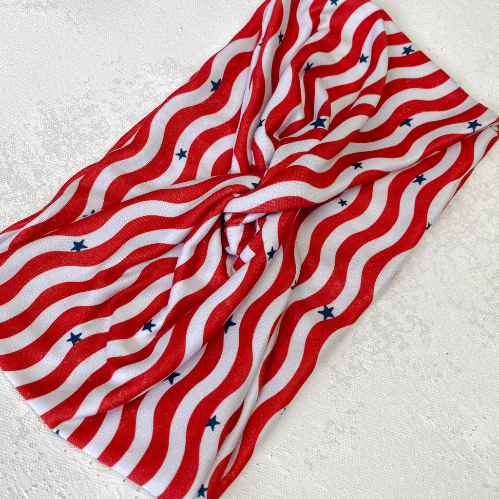 Red and White Striped Patriotic Wide Headband for Women