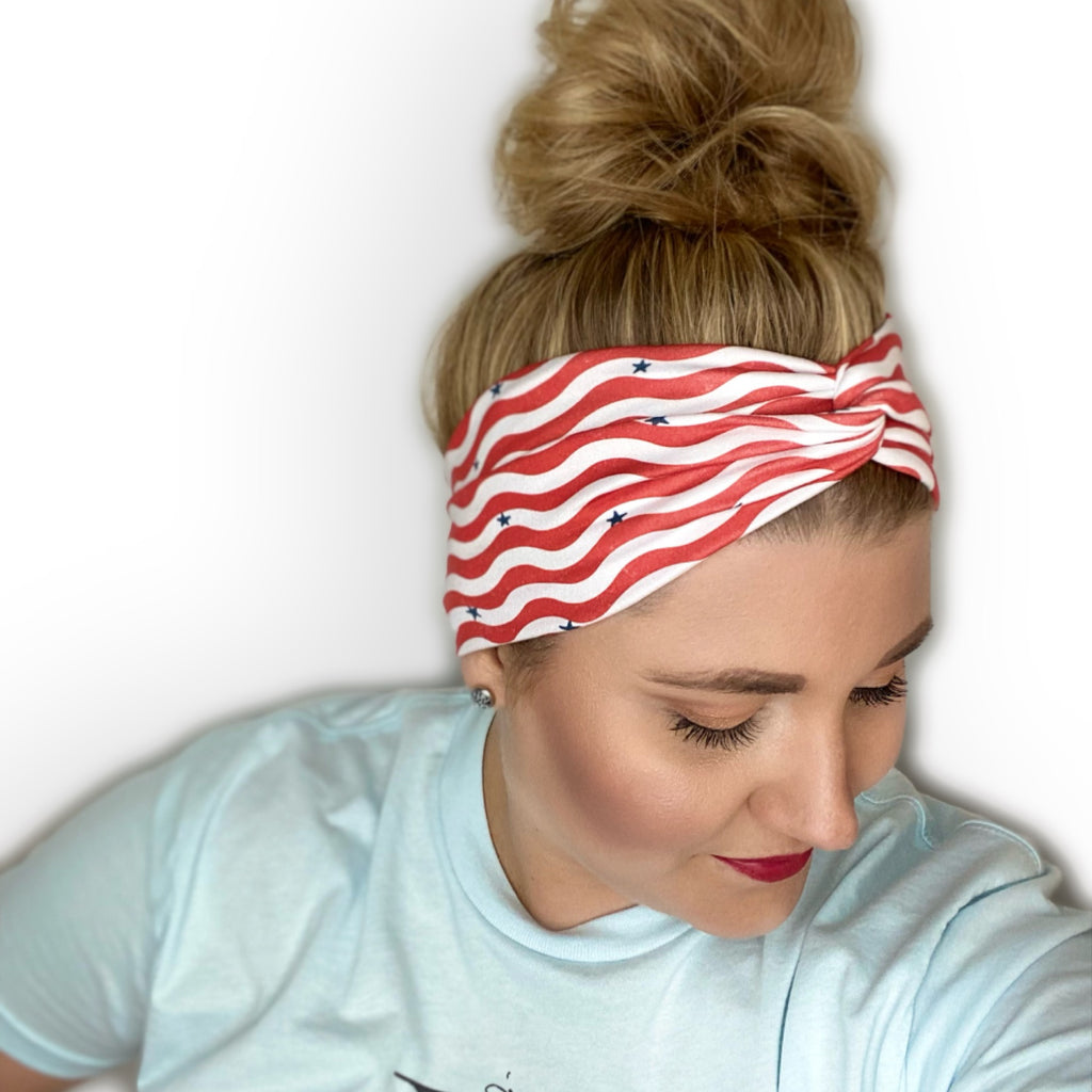 Red and White Stripe Fabric Headband for Women