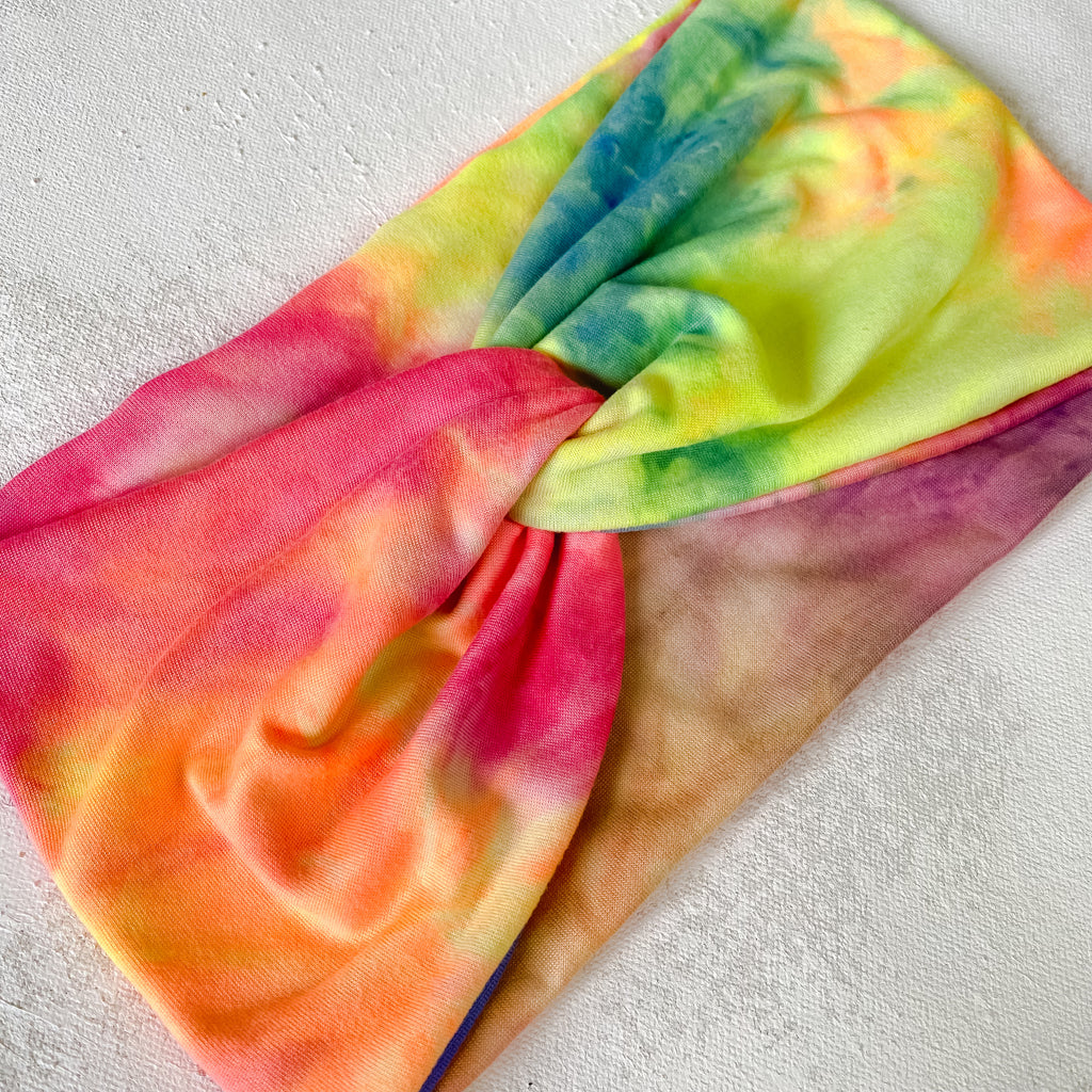 Rainbow Tie Dye Fabric Wide Headband for Women