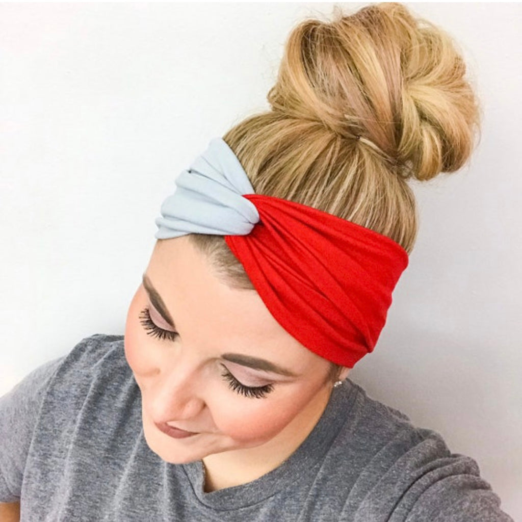 Red and Grey Fabric Headband for Women