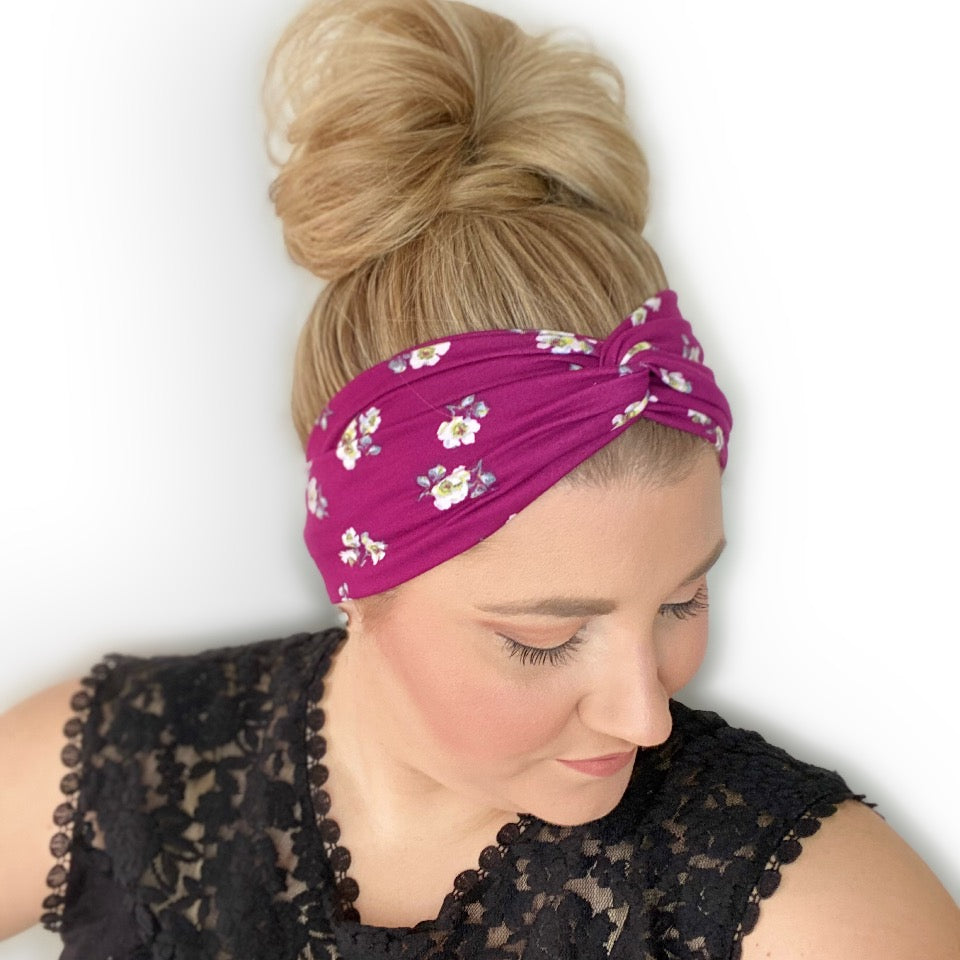 wine floral fabric headband for women